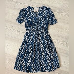 Anthropologie Paris Navy and Cream Geometric Dress